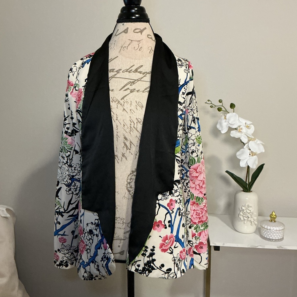 Floral Women's Jacket with Black Trim